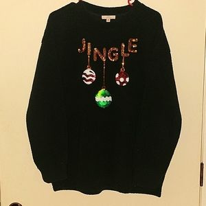 COMO VINTAGE - Black Sherpa Festive Fleece Women's Sweater Size Medium Christmas